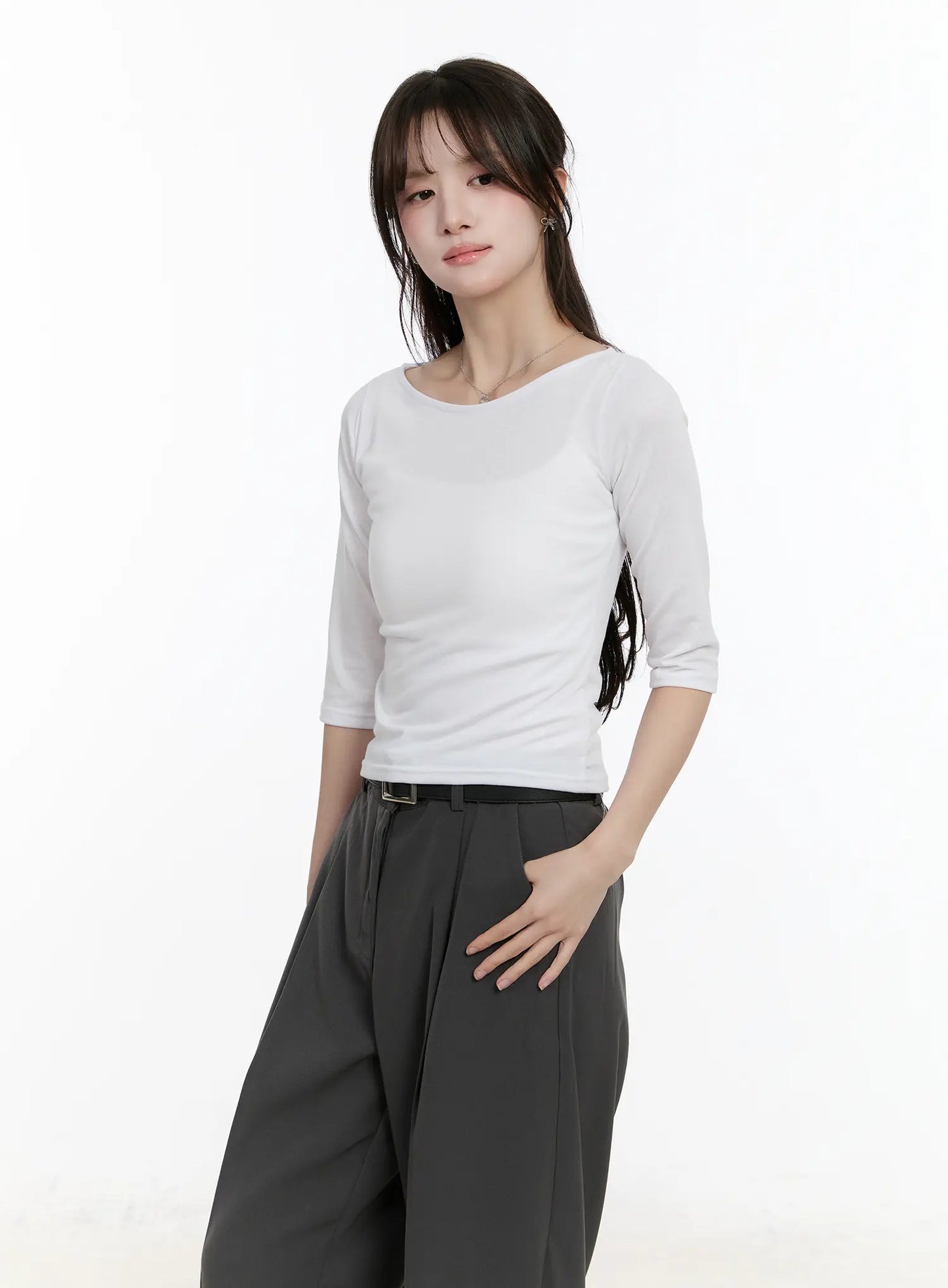 Basic U-Neck 3/4 Sleeve Tee CM505