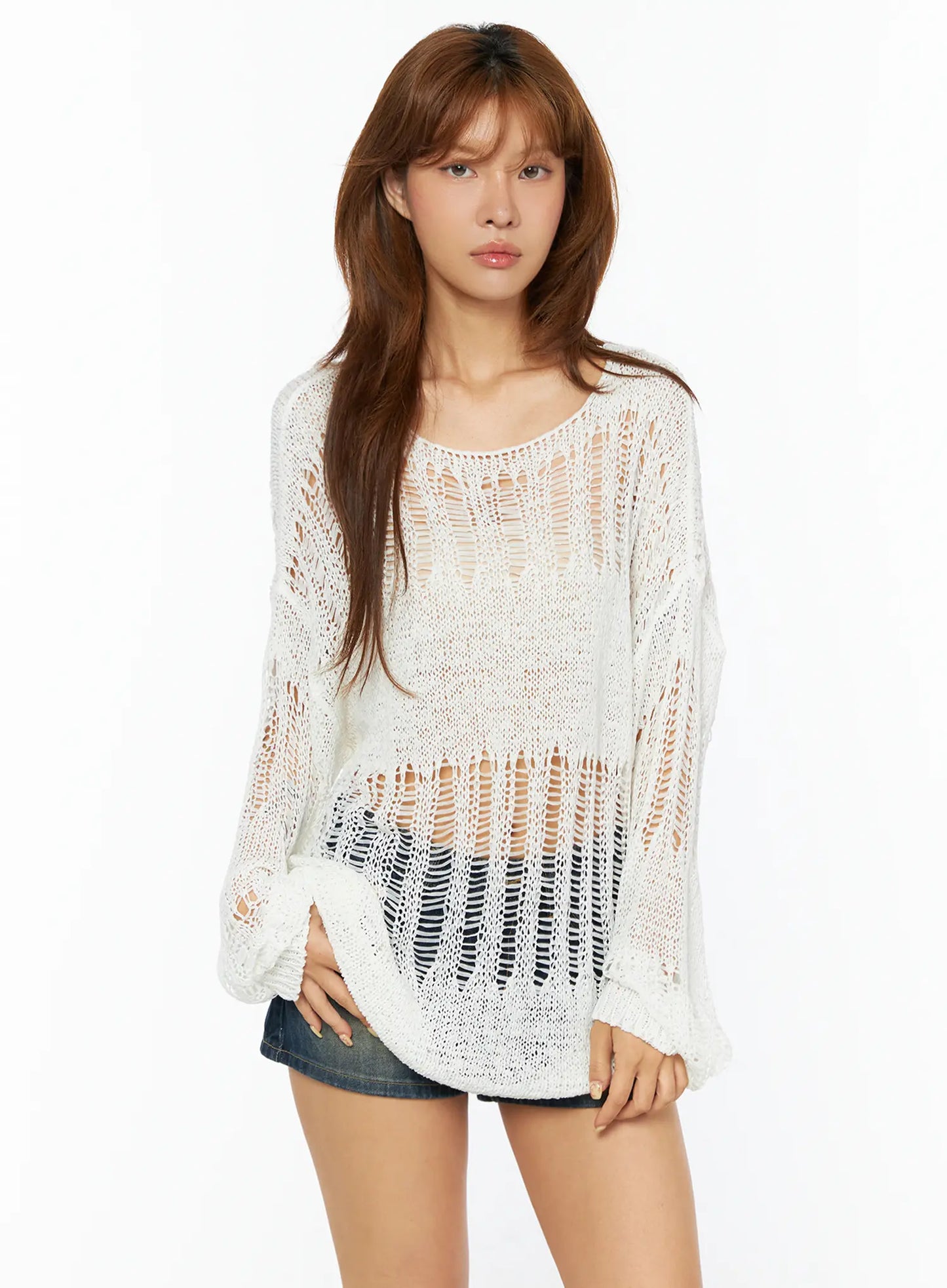 Casual Distressed Long Sleeve Sweater CU517