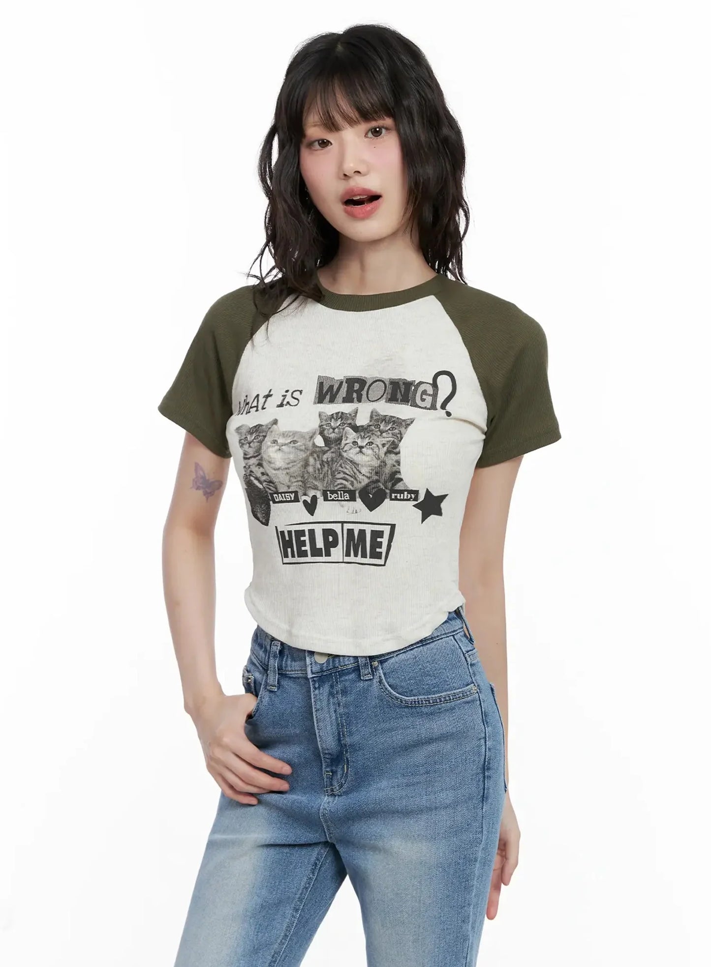 Cat Graphic Raglan Tee IL531