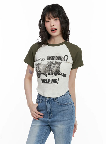 Cat Graphic Raglan Tee IL531