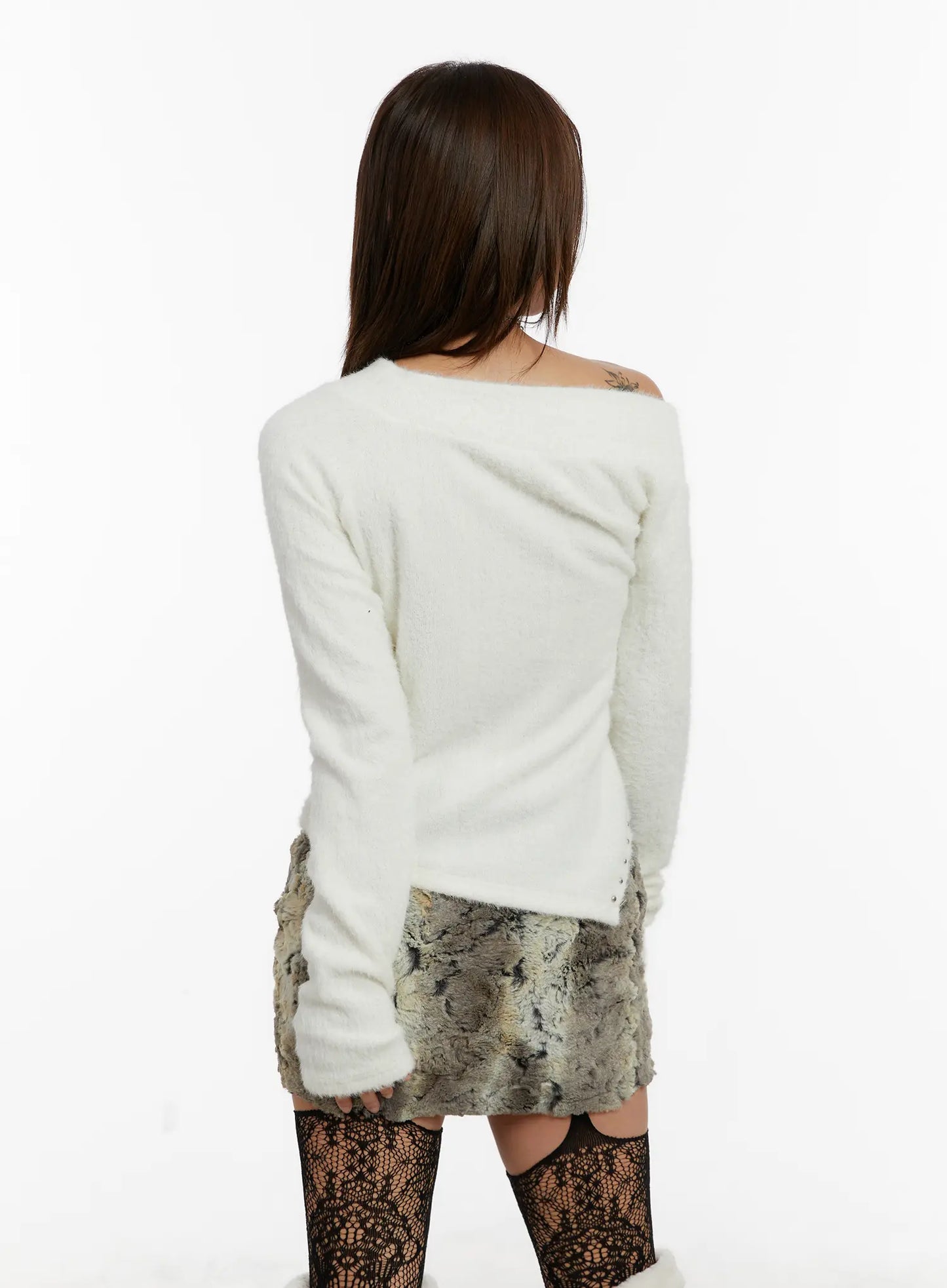 Asymmetric Fluffy Stud Sweater CD517