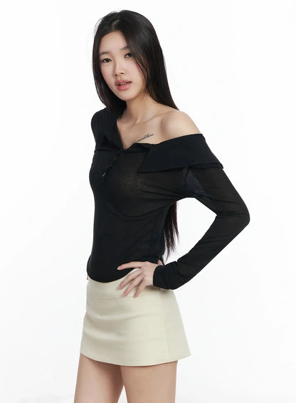 Asymmetric Off-Shoulder Collar Top IM503