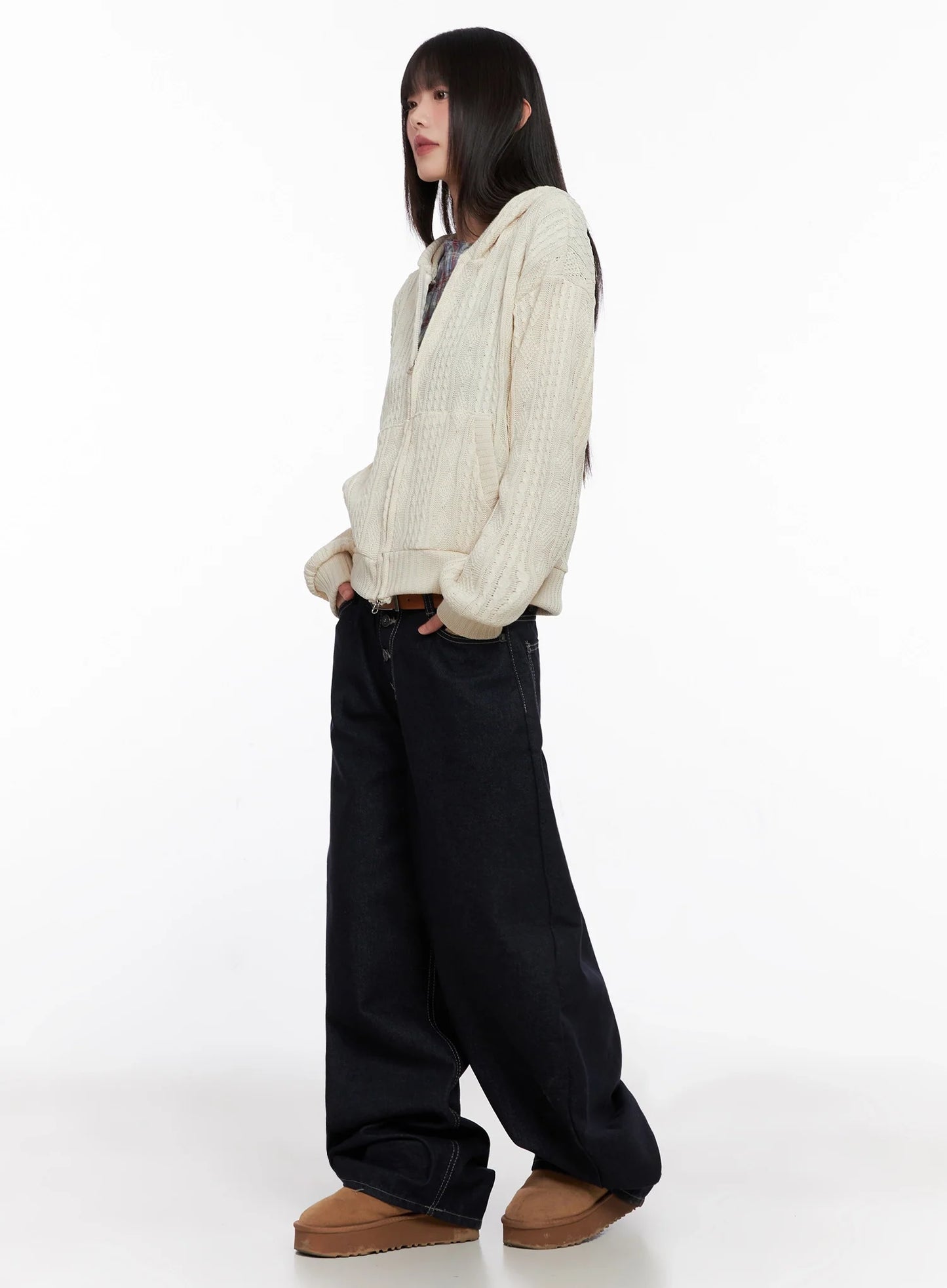 Cable Knit Zip-Up Hoodie IN503