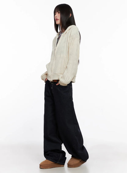 Cable Knit Zip-Up Hoodie IN503