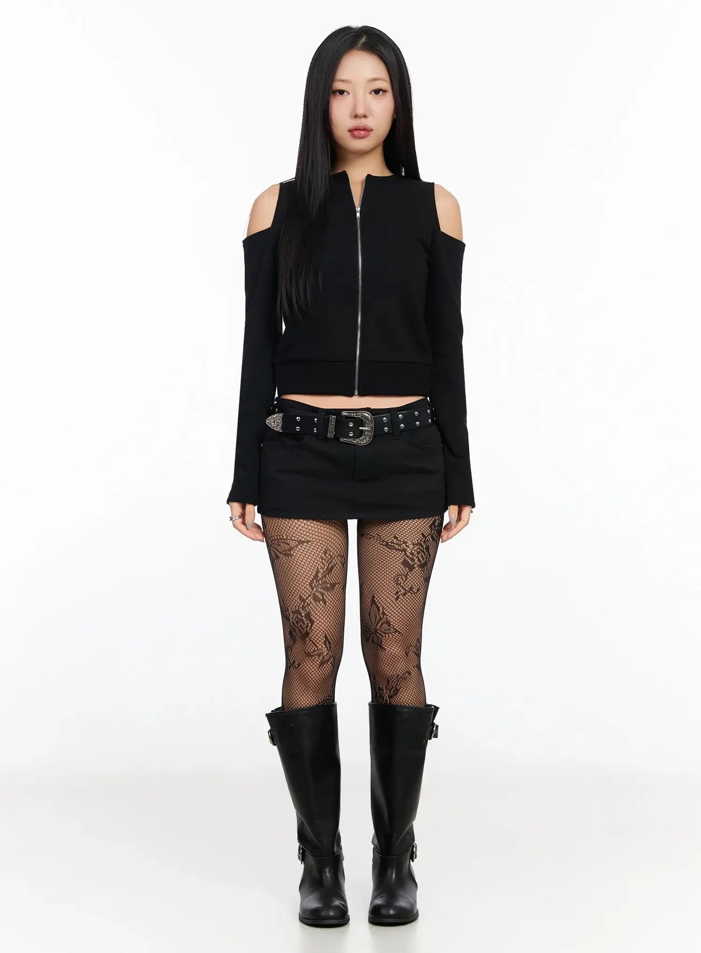 Chic Shoulder Cut-Out Zip-Up Top IA507