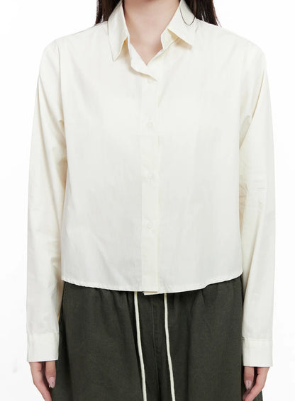 Button-Up Long Sleeve Crop Top CO520