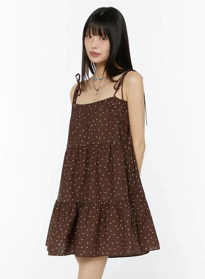 Brown Polka Dot Tiered Dress IU518