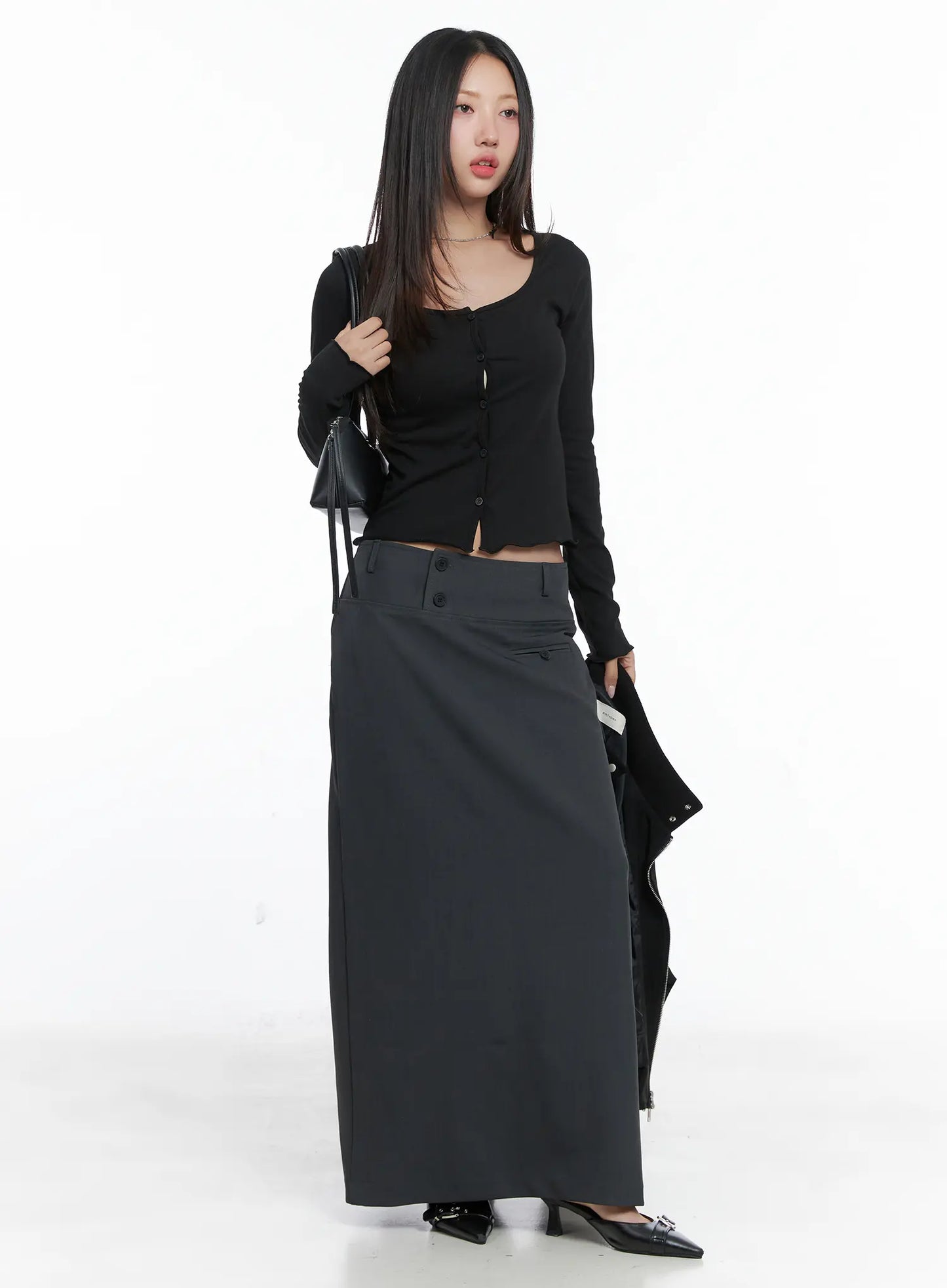 Classic Button Maxi Skirt CS502