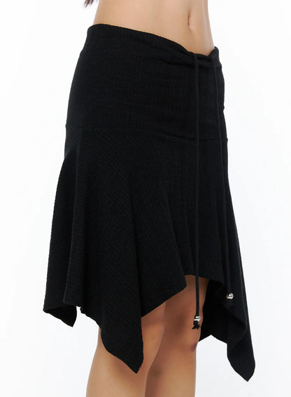 Asymmetric Midi Skirt with Drawstring CU512
