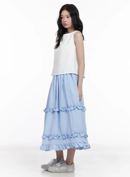 Back Button Sleeveless Top CA509