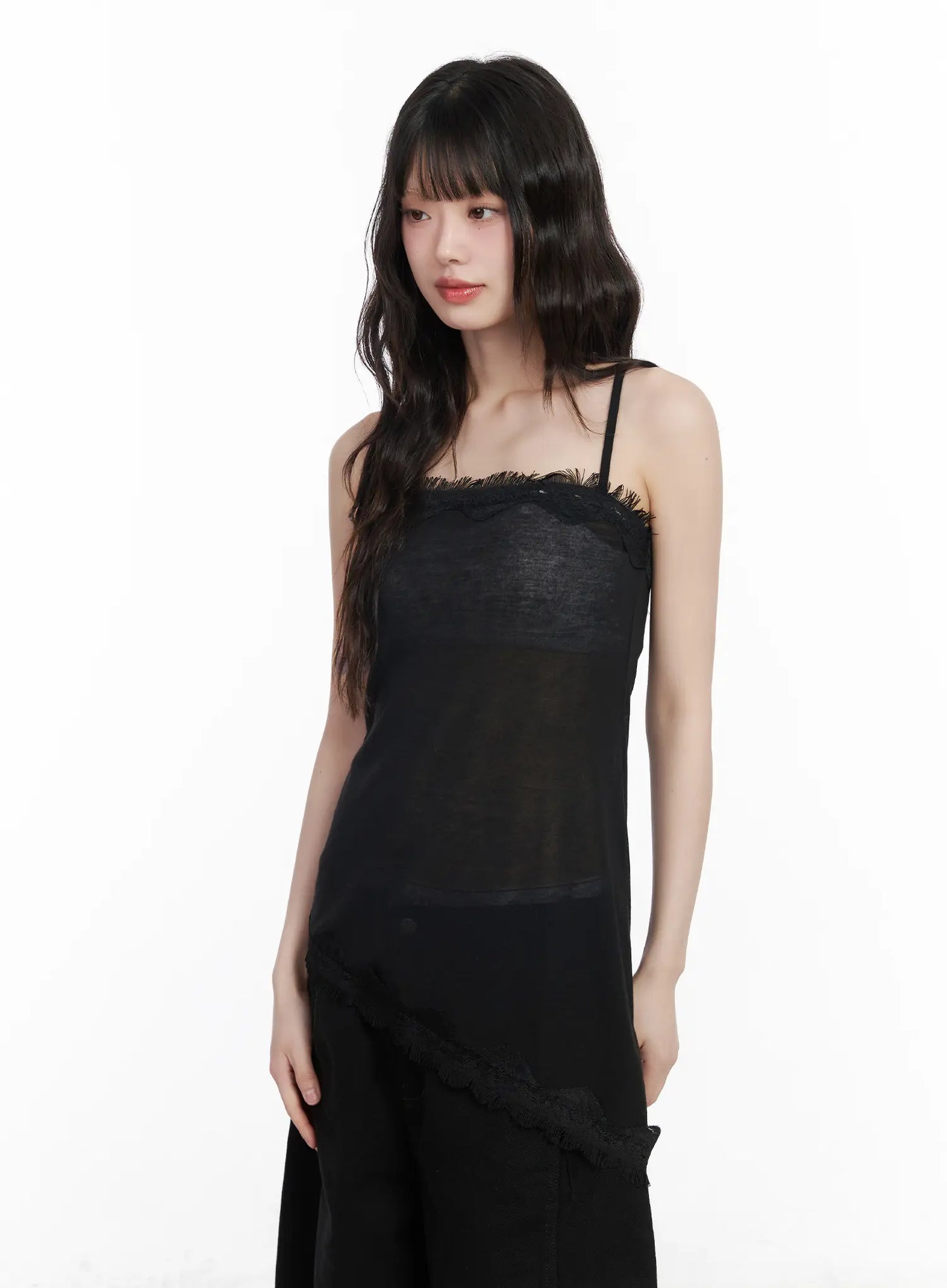 Asymmetric Lace Trim Cami Top CM526