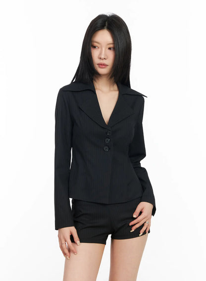 Chic Striped Tailored Blazer Jacket CM517