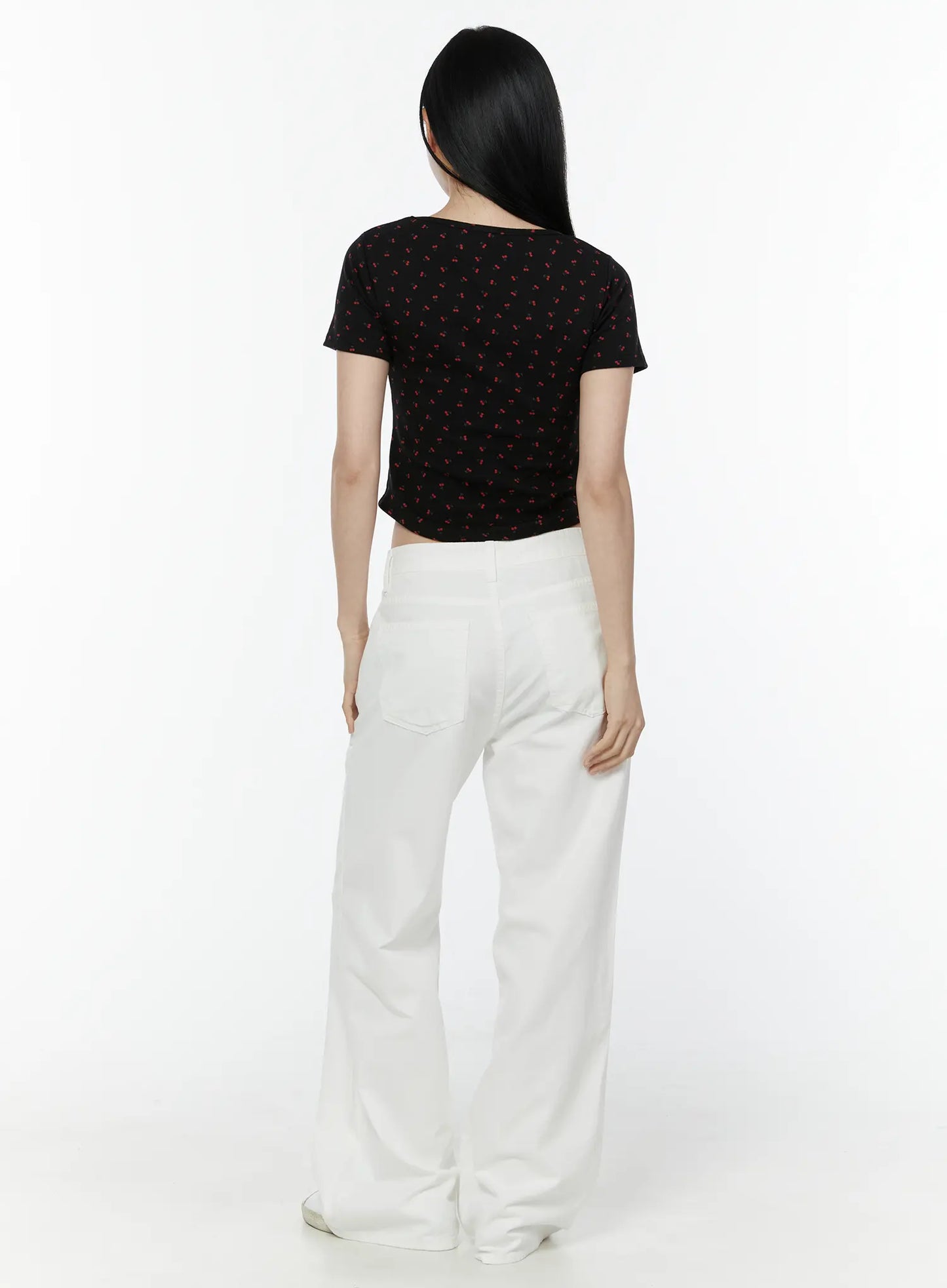 Cherry Print Sweetheart Neckline Tee IU505