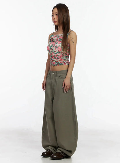 Back Corset Belt Wide-Leg Cotton Pants IA527
