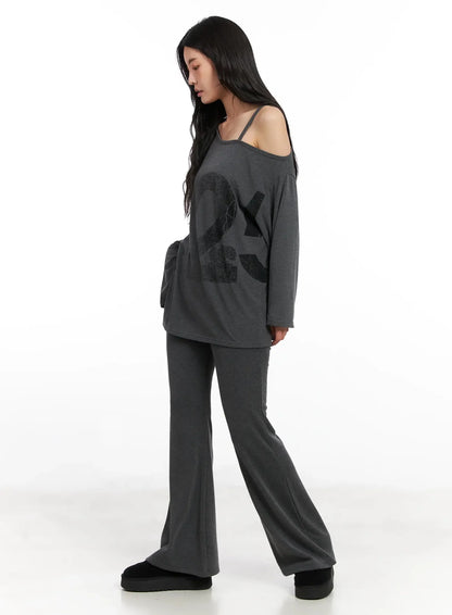 Casual Graphic Long Sleeve Off-Shoulder Top IN528