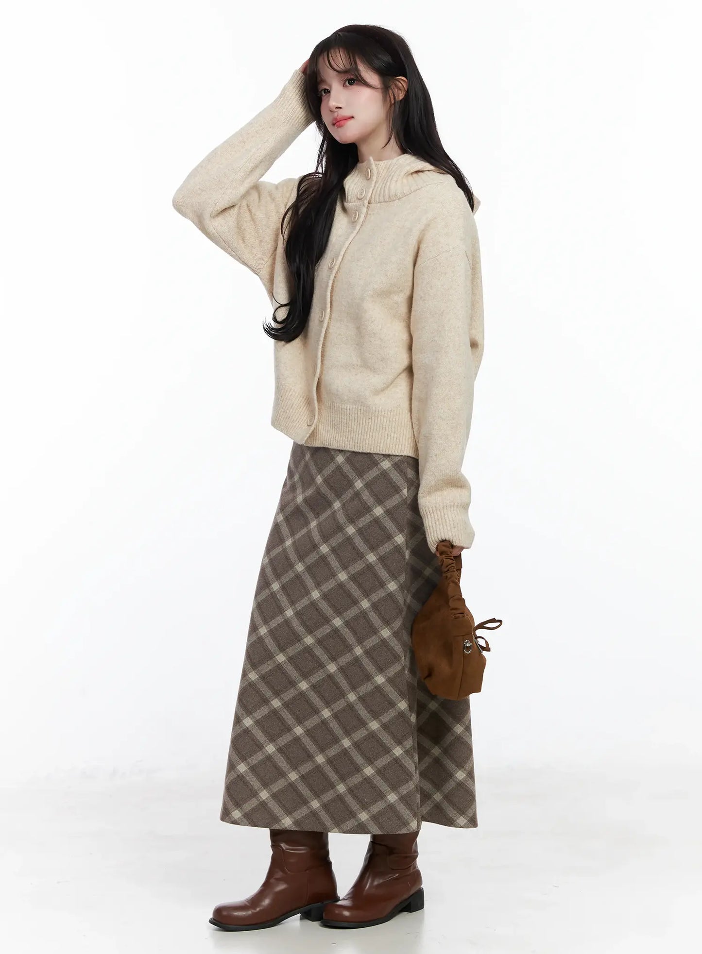 Buttoned Knit Hoodie IJ529