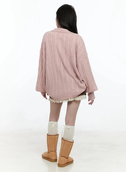 Cable Knit Half-Zip Sweater IO520