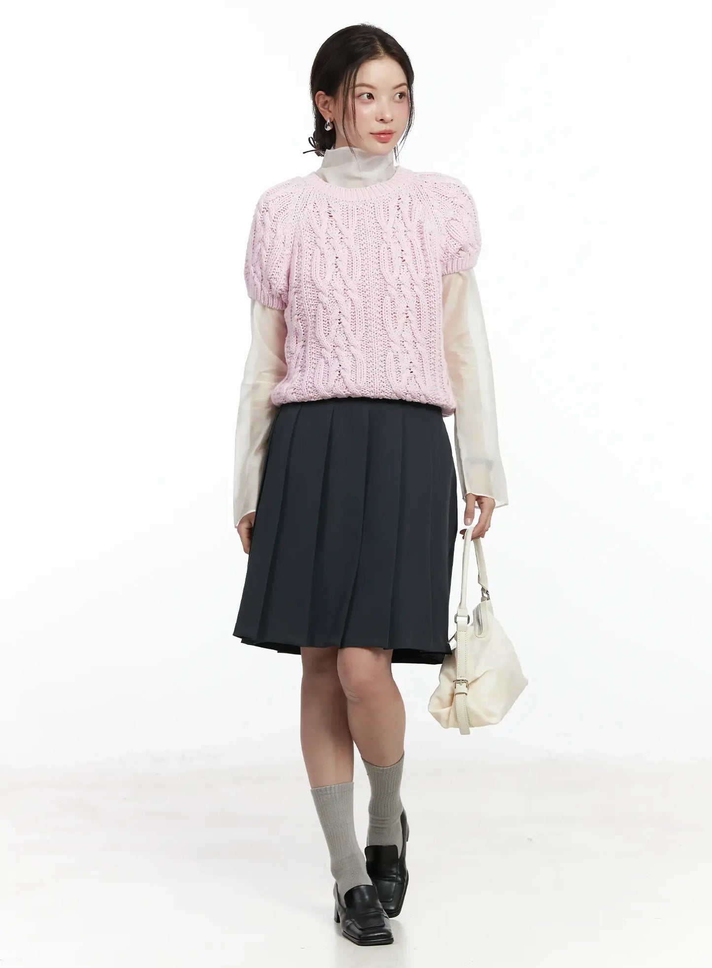 Cable Knit Short Sleeve Top IF524