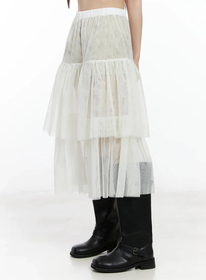 Chiffon Layered Midi Skirt IM523