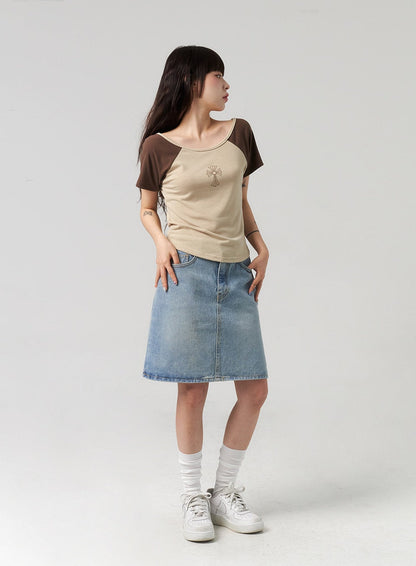 A-Line Denim Midi Skirt CL312