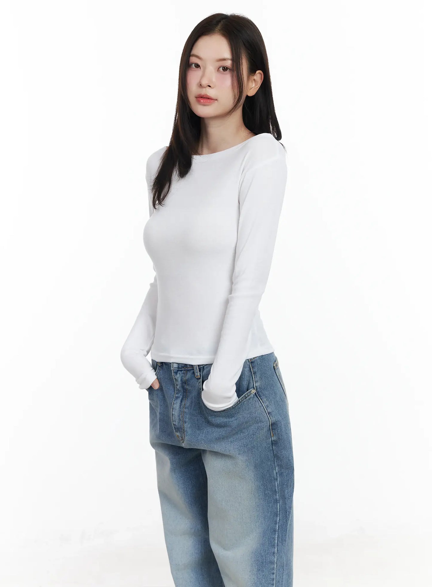 Basic Boat Neck Long Sleeve Top IF520