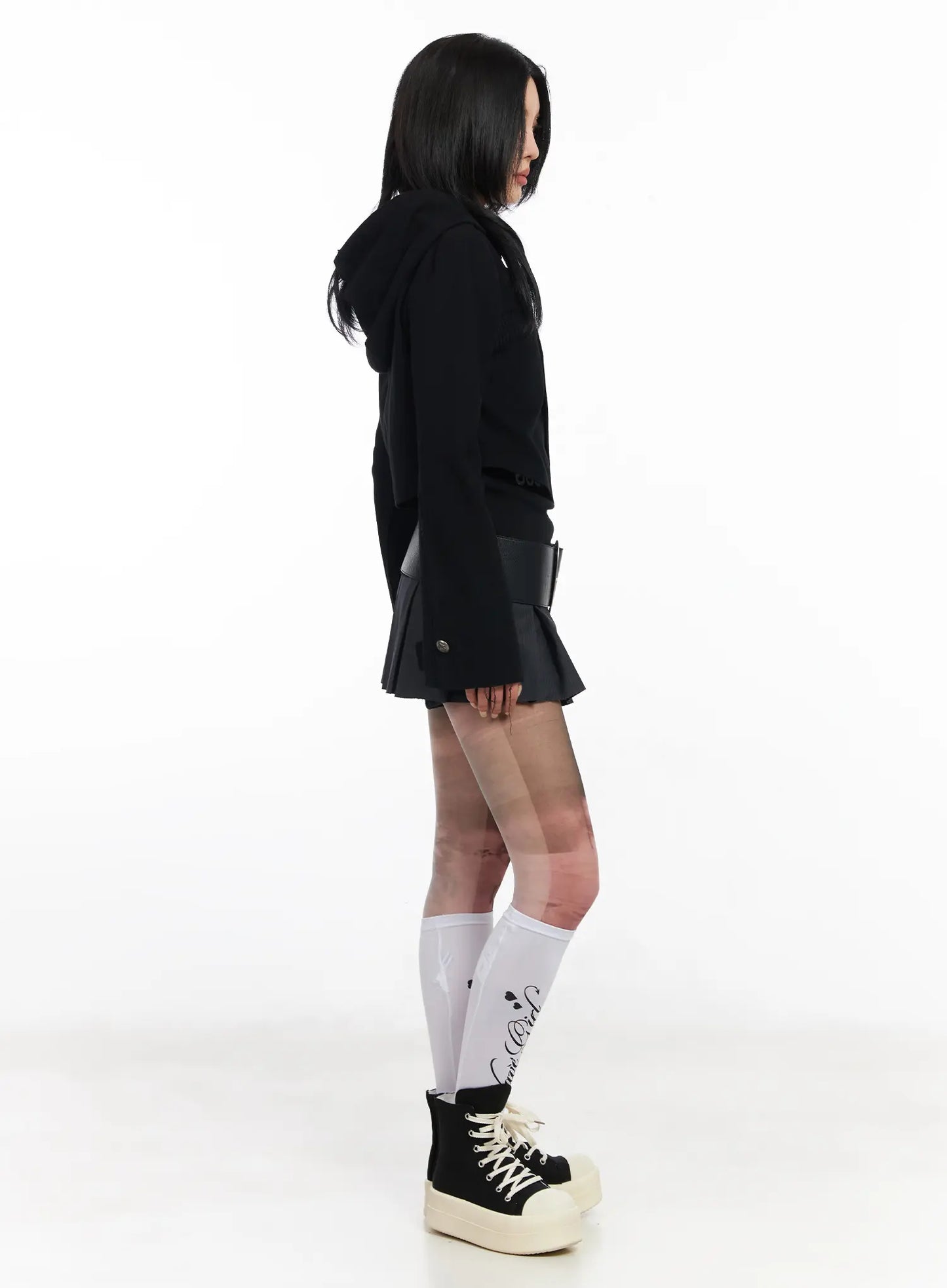 Asymmetric Button-Detail Hoodie CF527