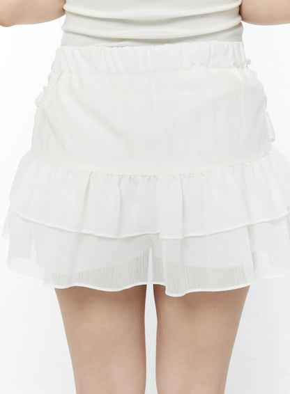 Bow Waist Tiered Mini Skirt IY511