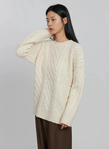 Cable Knit Crew Neck Sweater ID516
