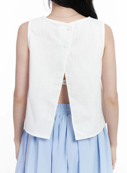 Back Button Sleeveless Top CA509