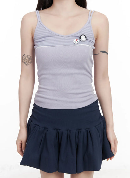 Casual Ribbed Sleeveless Top With Badges CF523