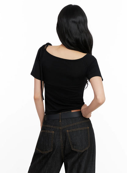 Asymmetric Shoulder-Tie T-Shirt IG508