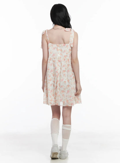 Chiffon Floral Tie Strap Mini Dress CA509