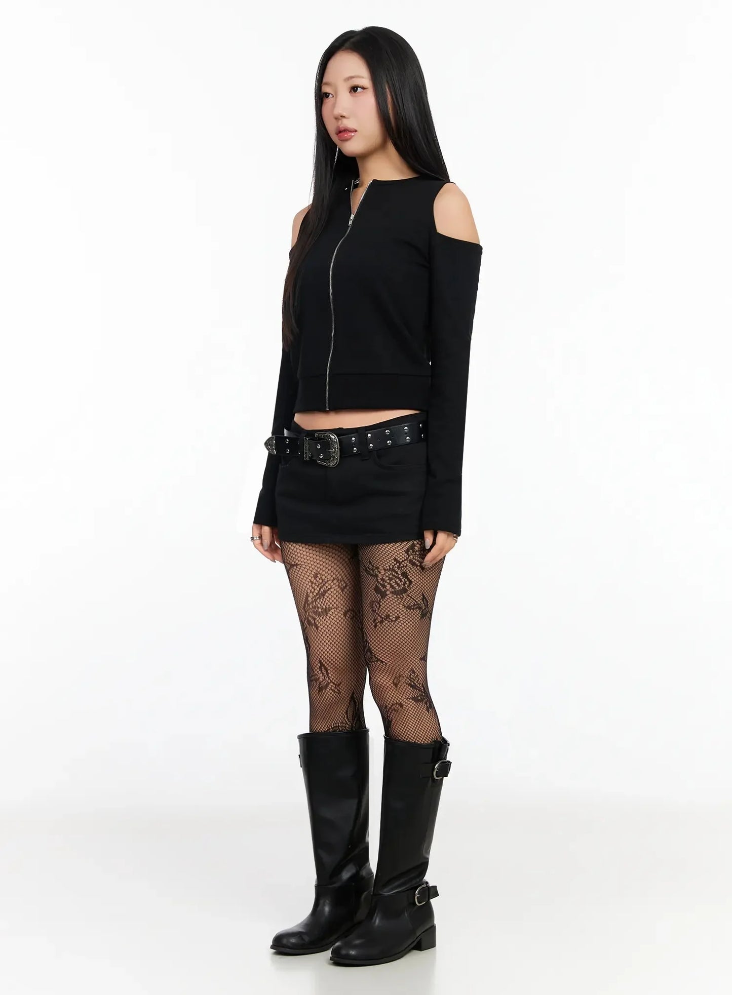 Chic Shoulder Cut-Out Zip-Up Top IA507