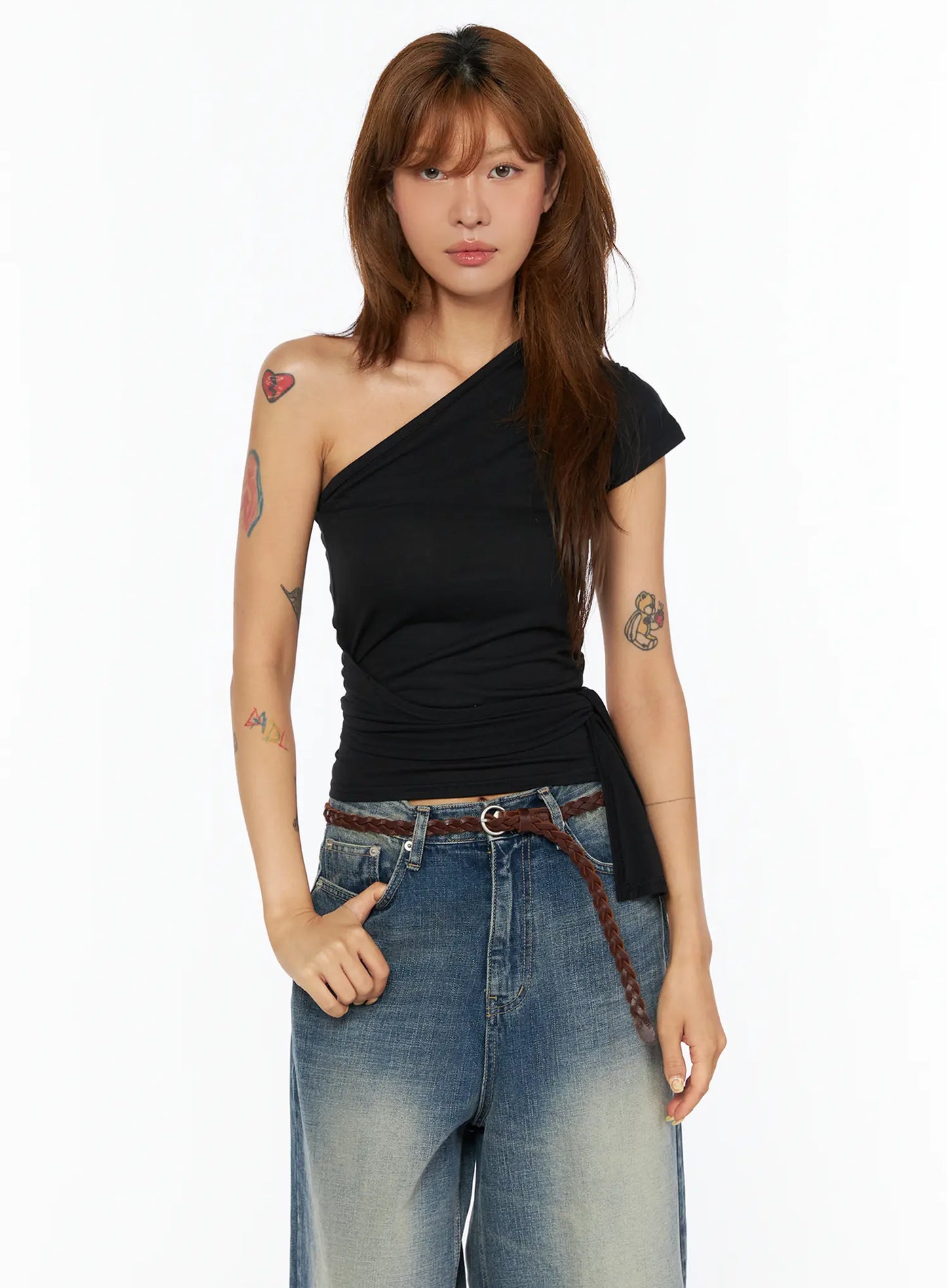 Asymmetric One-Shoulder Tie Top CU517