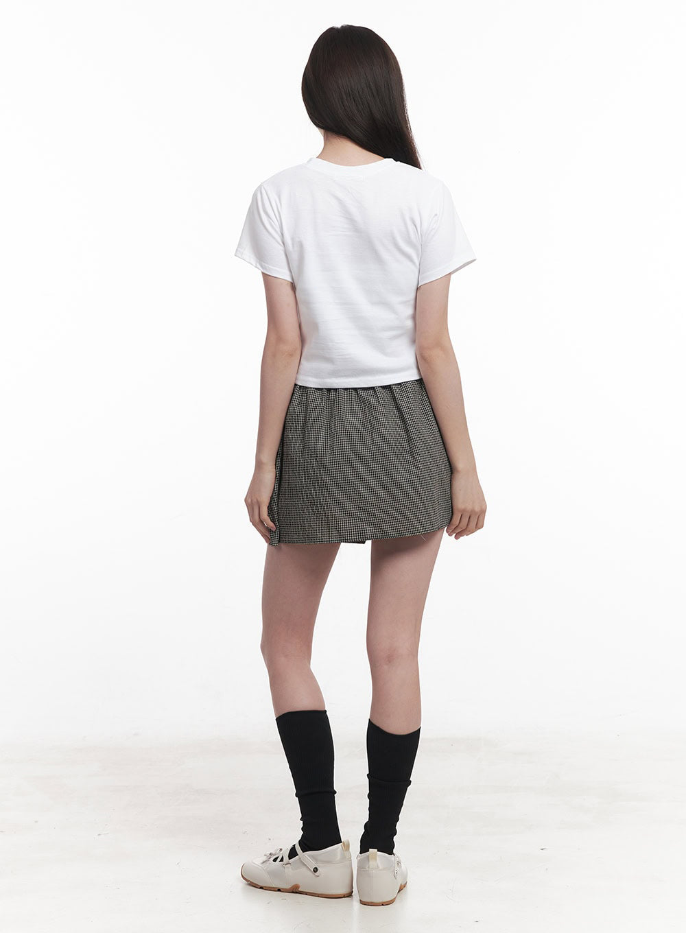 Checkered Ribbon Button Mini Skirt IY513
