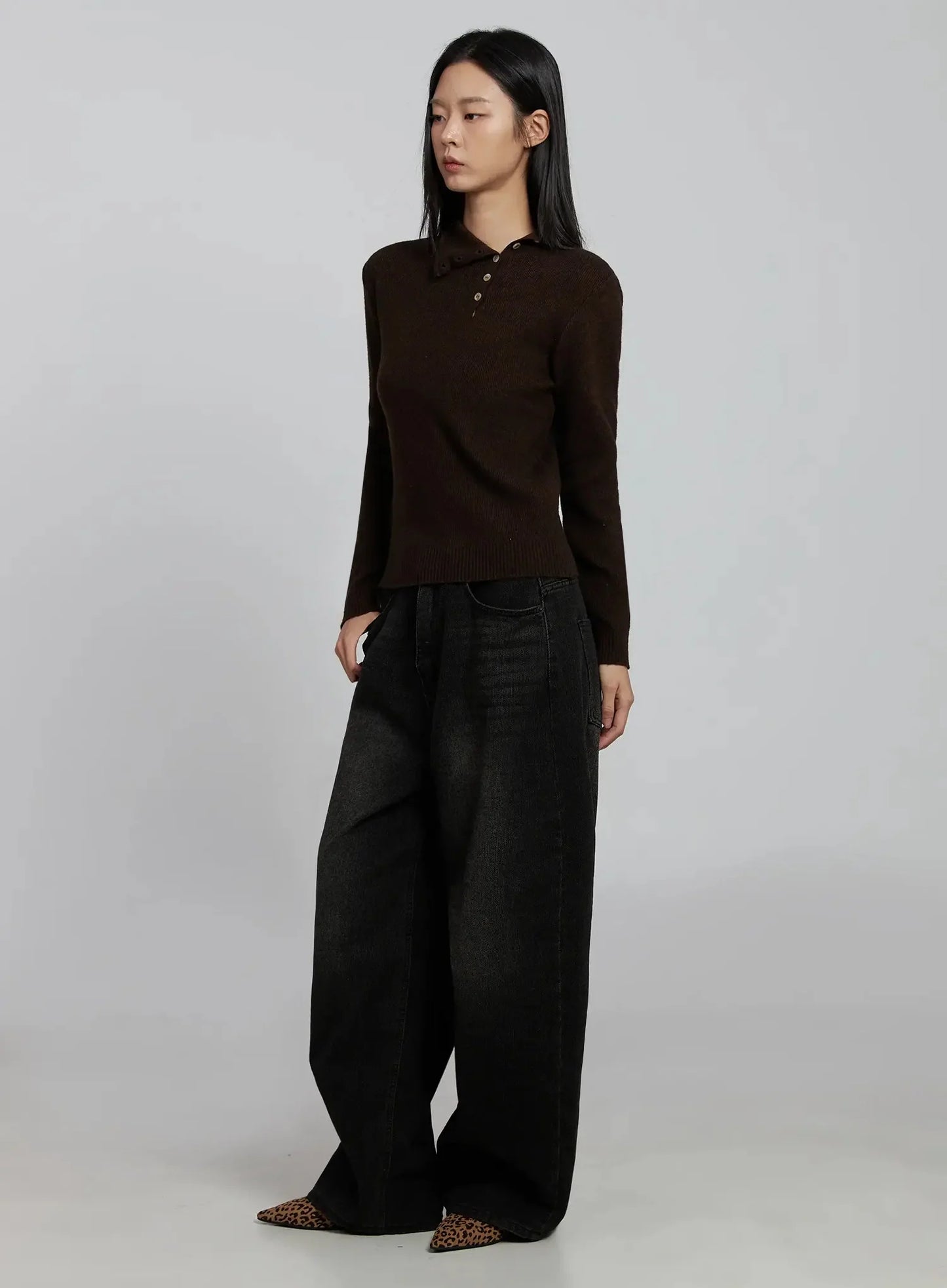 Button Detail High Neck Sweater IM520