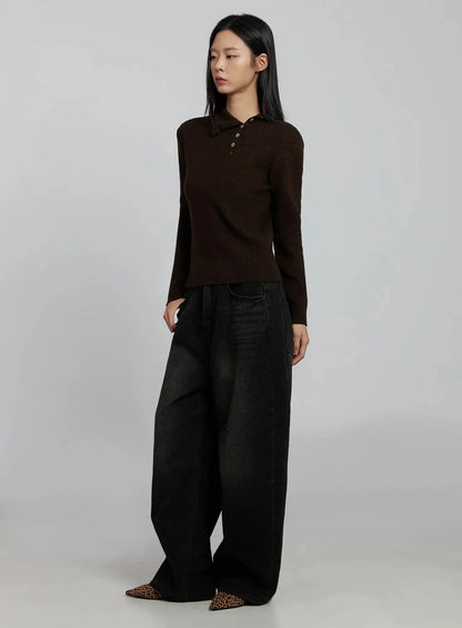 Button Detail High Neck Sweater IM520
