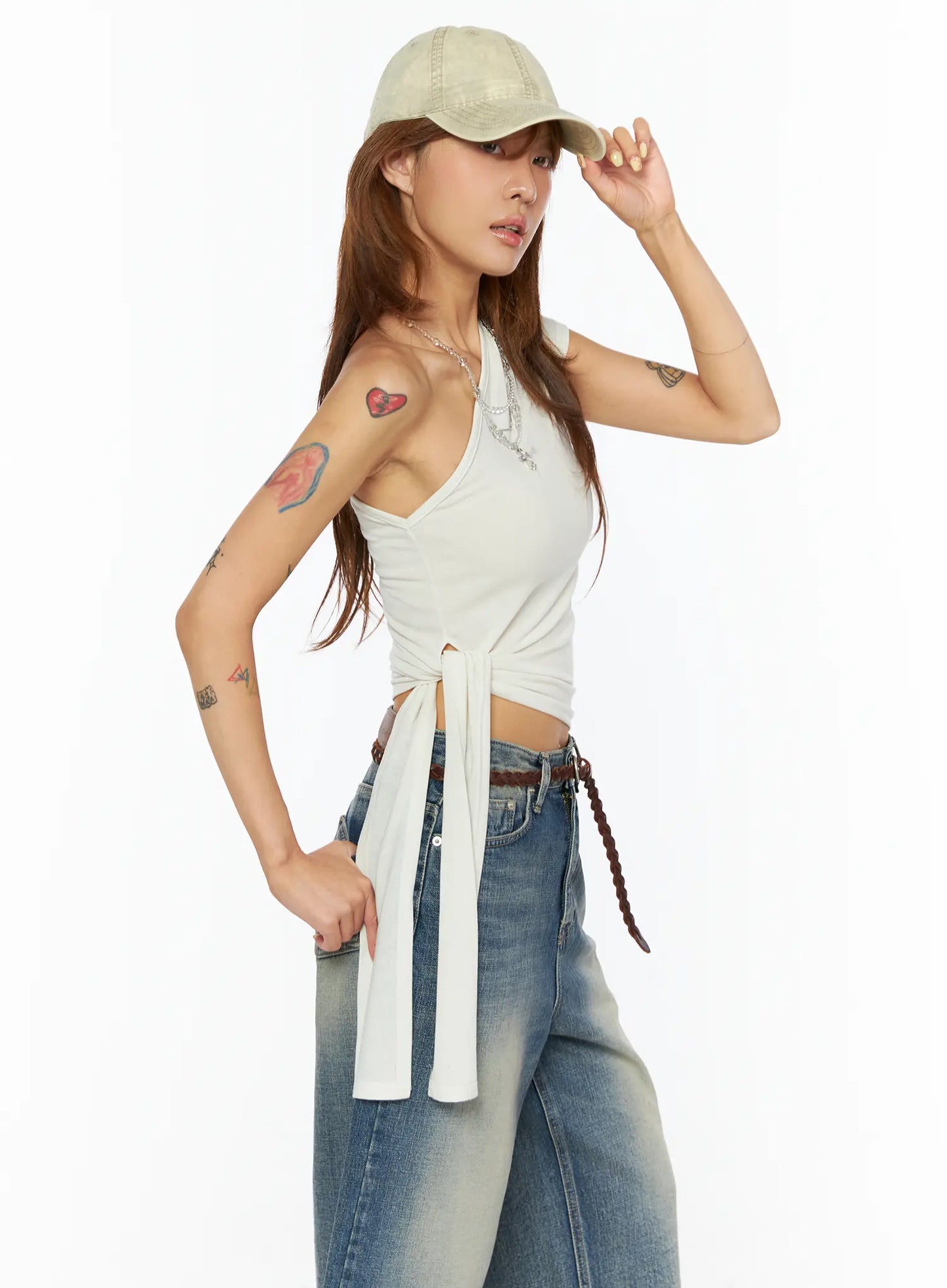 Asymmetric One-Shoulder Tie Top CU517