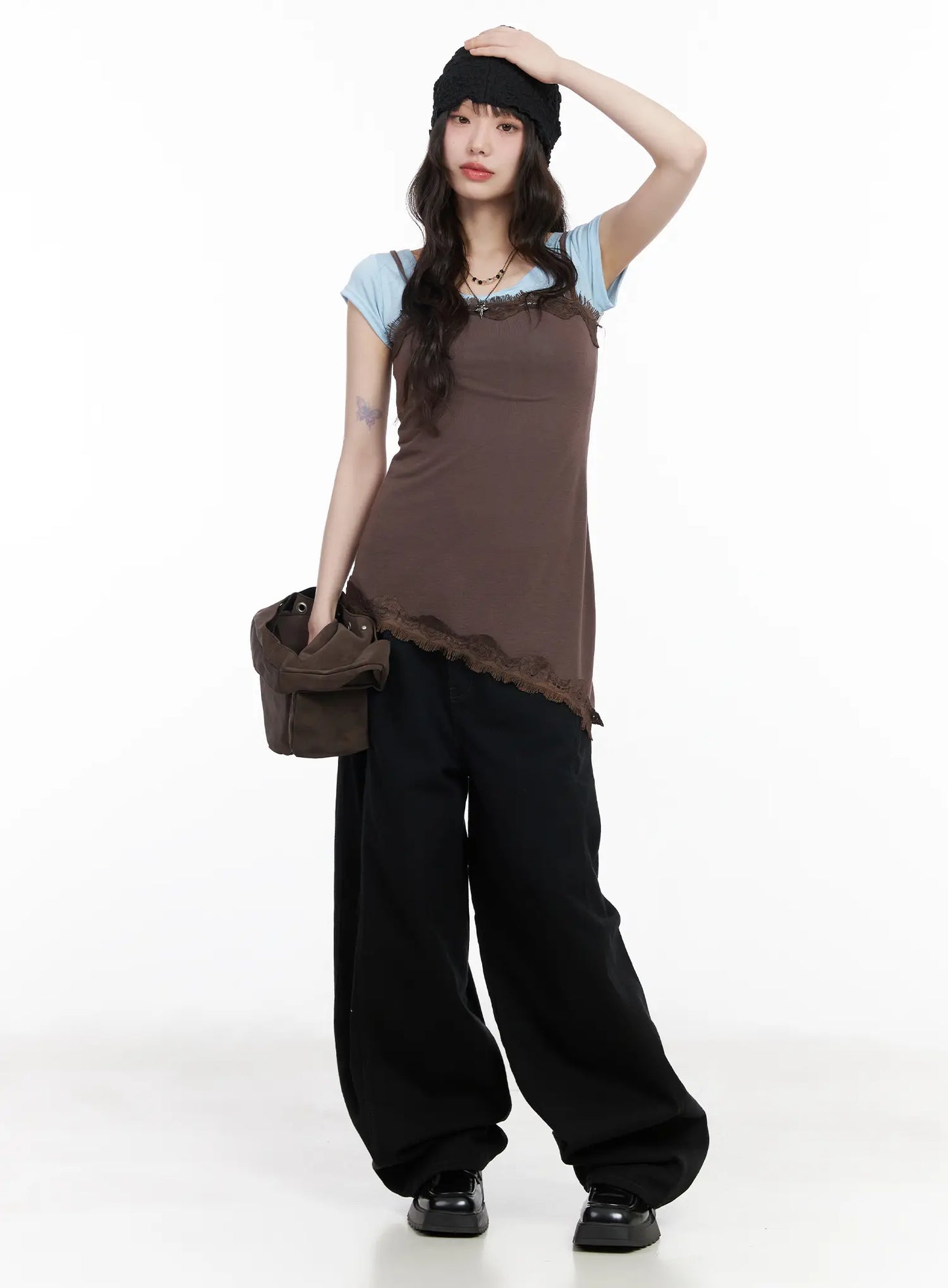 Asymmetric Lace Trim Cami Top CM526