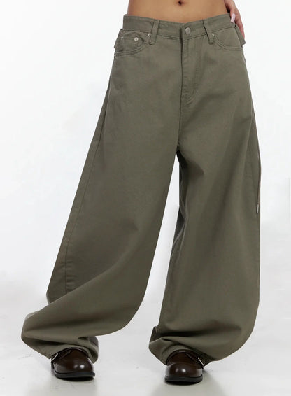 Back Corset Belt Wide-Leg Cotton Pants IA527
