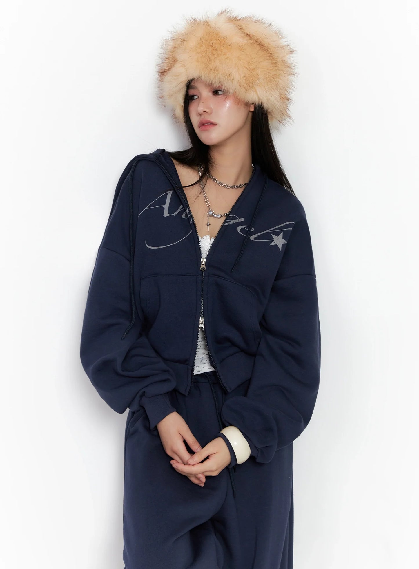 Angel Graphic Zip-Up Hoodie IS525