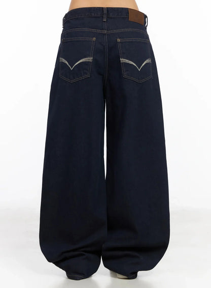 Annette Dark-Wash No-Fade Baggy Jeans IA507