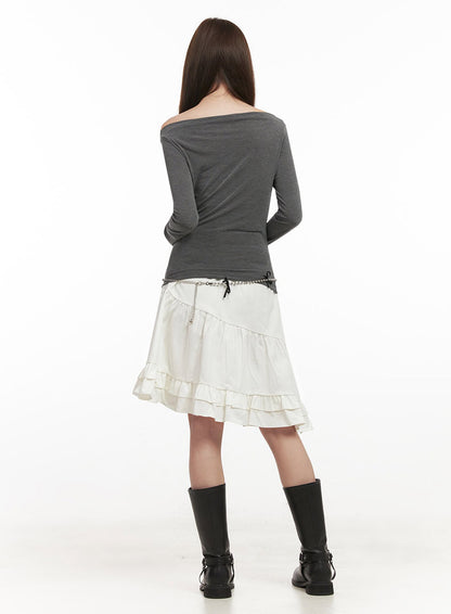 Chic Boat Neck Long Sleeve Top IJ527