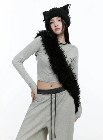 Casual Long Sleeve Crop Tee IO527