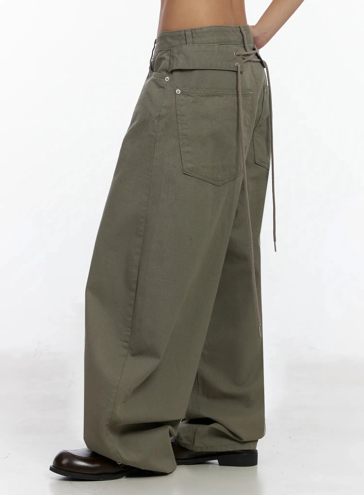 Back Corset Belt Wide-Leg Cotton Pants IA527