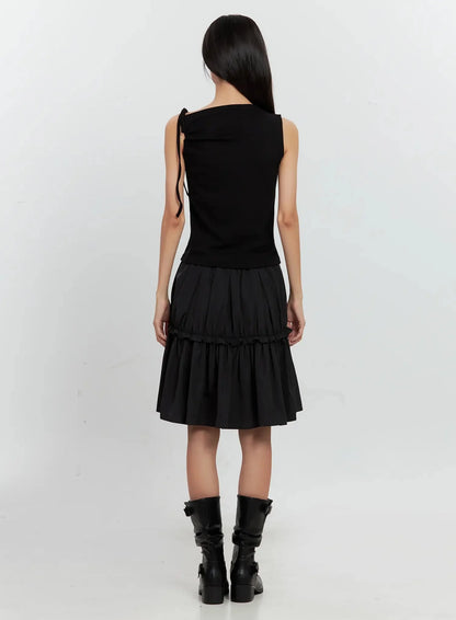 Asymmetric High Neck Tank Top IL528