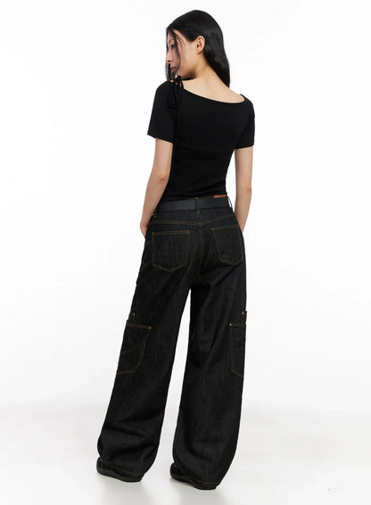 Asymmetric Shoulder-Tie T-Shirt IG508