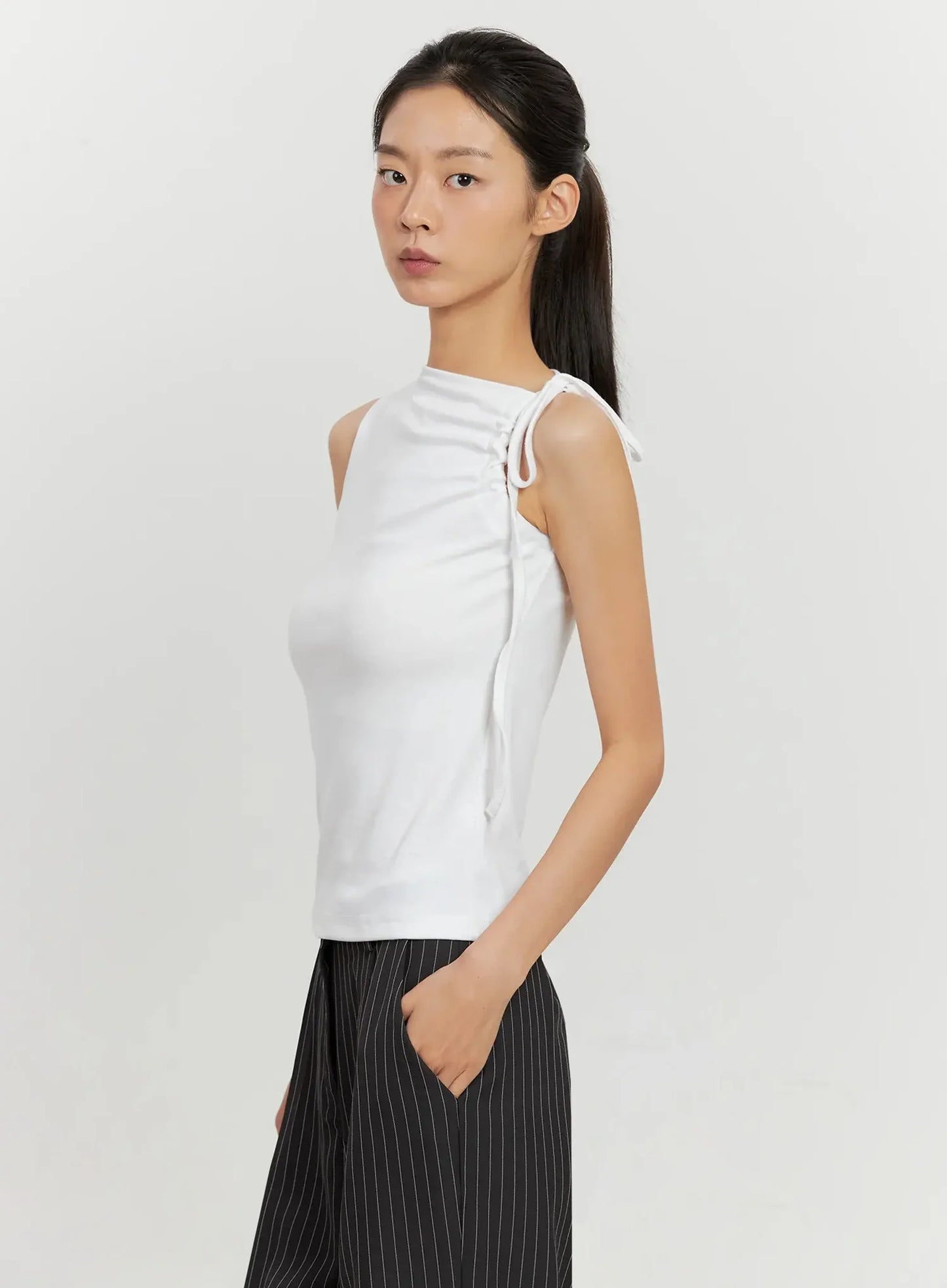 Asymmetric High Neck Tank Top IL528