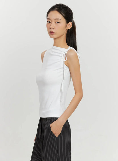 Asymmetric High Neck Tank Top IL528