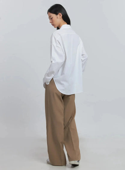 Classic Wide-Fit Slacks (Beige) IU512